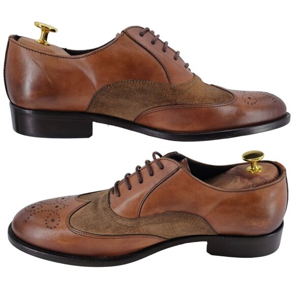 New Bruno Magli Italy Brown Leather Suede Wingtip Oxfords Mens 10M Dress Shoes - Picture 5 of 13